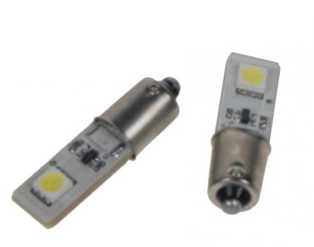 LED žárovka 12V s paticí BA 9s bílá, 2LED/3SMD