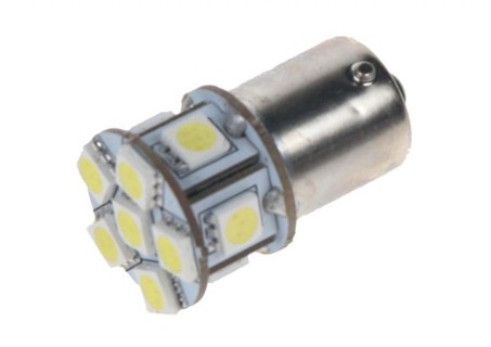 LED žárovka 12V s paticí BAU 15S bílá, 11LED/3SMD
