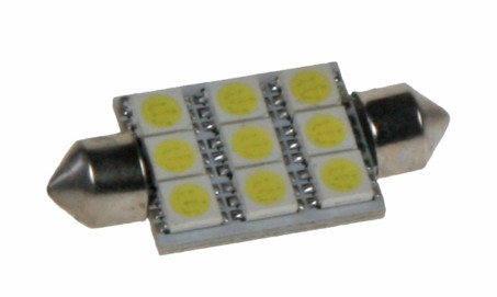 LED žárovka 12V s paticí sufit(39mm) bílá, 9LED/3SMD
