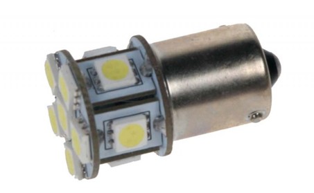 LED žárovka 12V s paticí BA 15s bílá, 11LED/3SMD