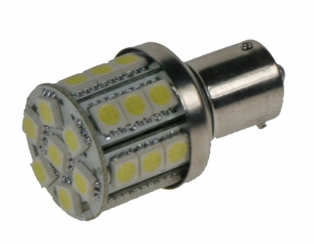 LED žárovka 12V s paticí BAU 15s bílá, 28LED/3SMD